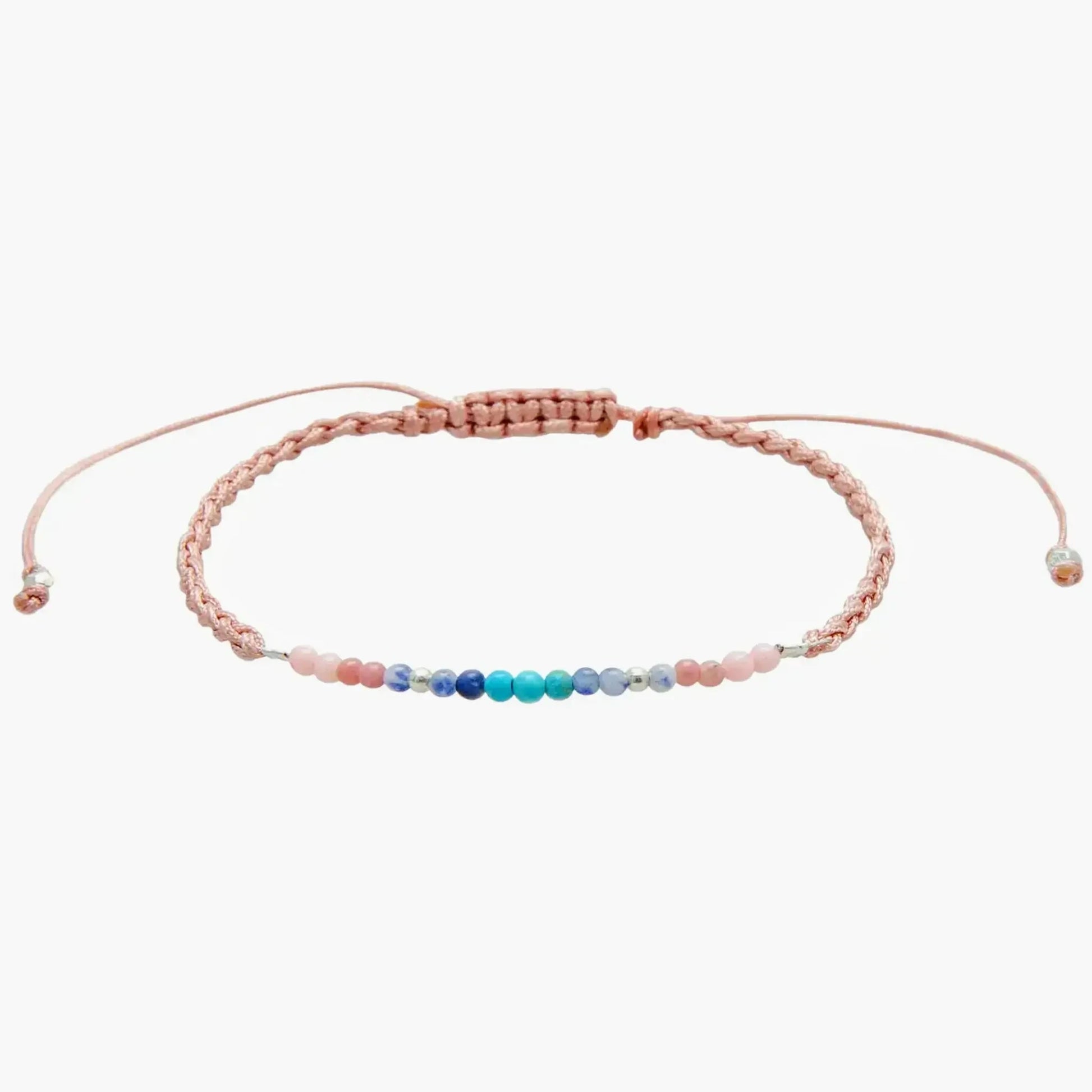 Om Mantra Bracelet - Gemstone Yoga Bracelet with multicolor beads and adjustable pink cord. Ideal for meditation and spiritual balance.