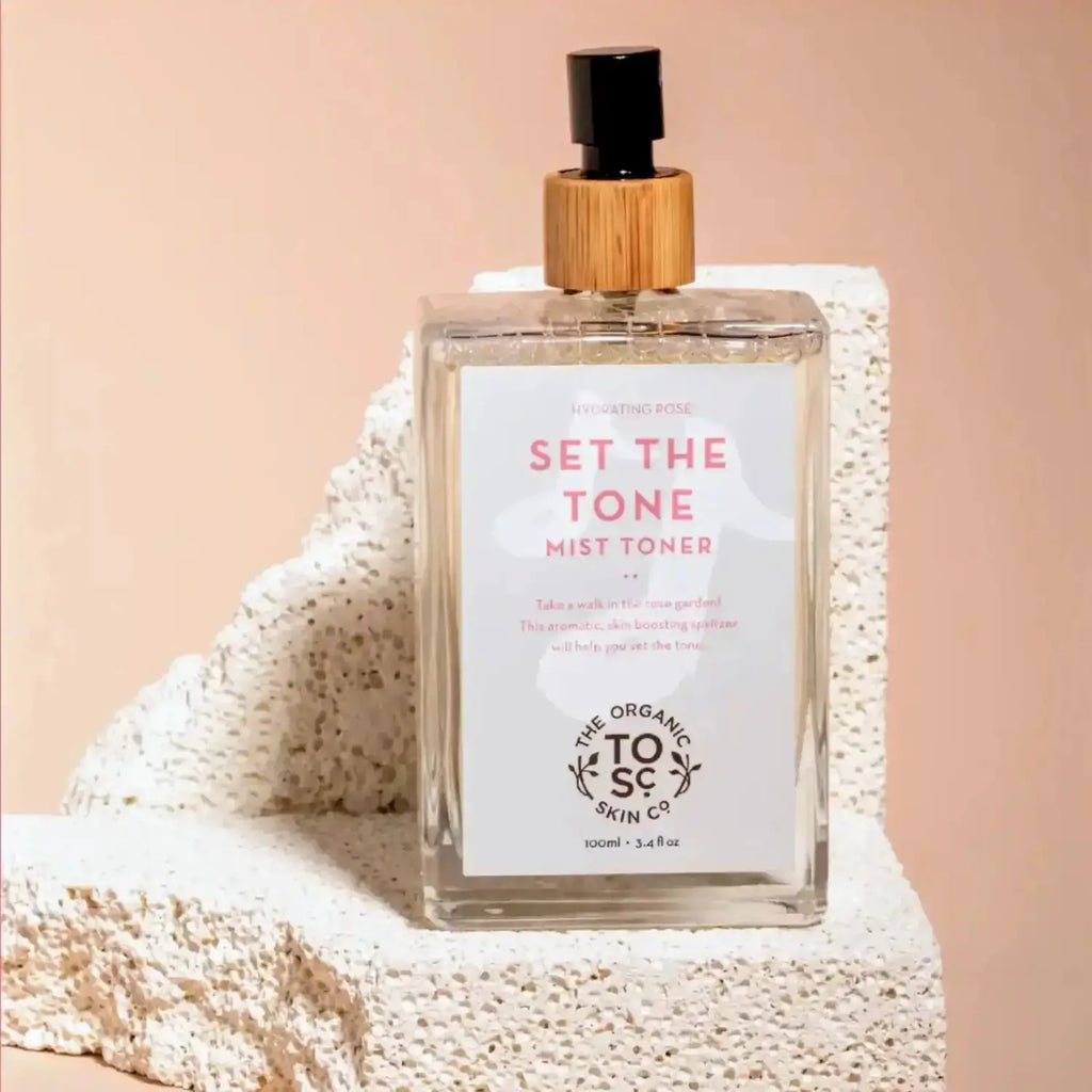 A bottle of The Organic Skin Co. Set The Tone Hydrating Rose Mist Toner