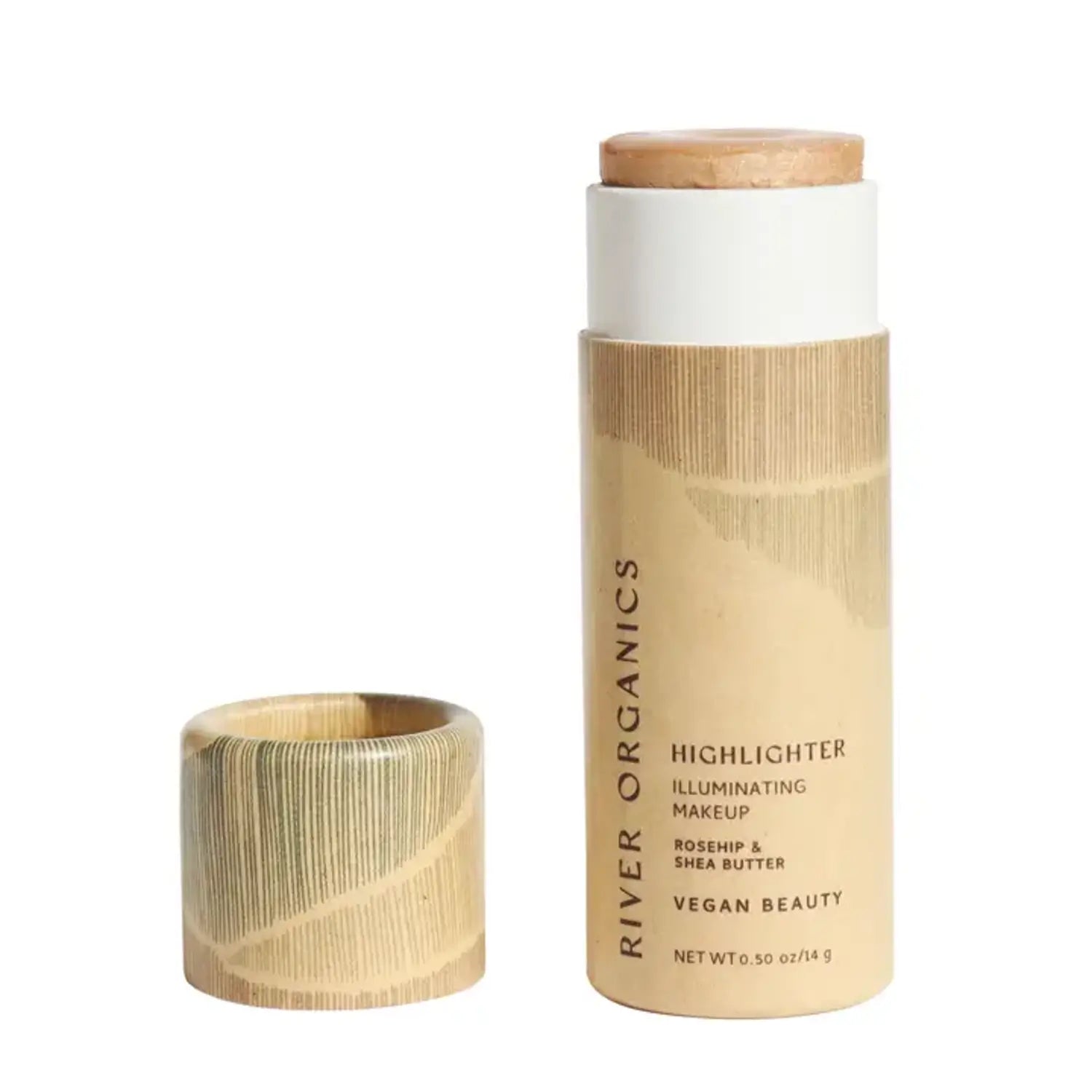 organic vegan highlighter stick in a zero-waste paper tube