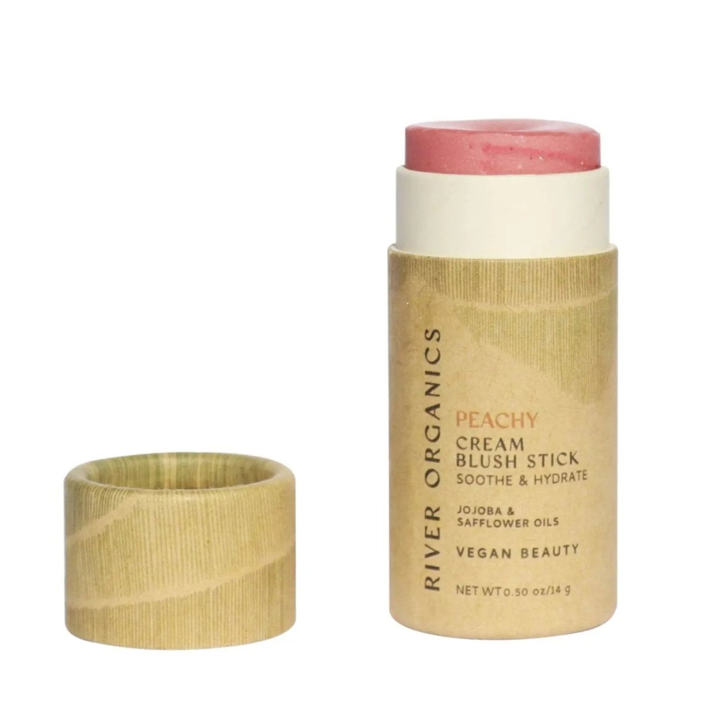 peach blush stick in eco-friendly paper tube