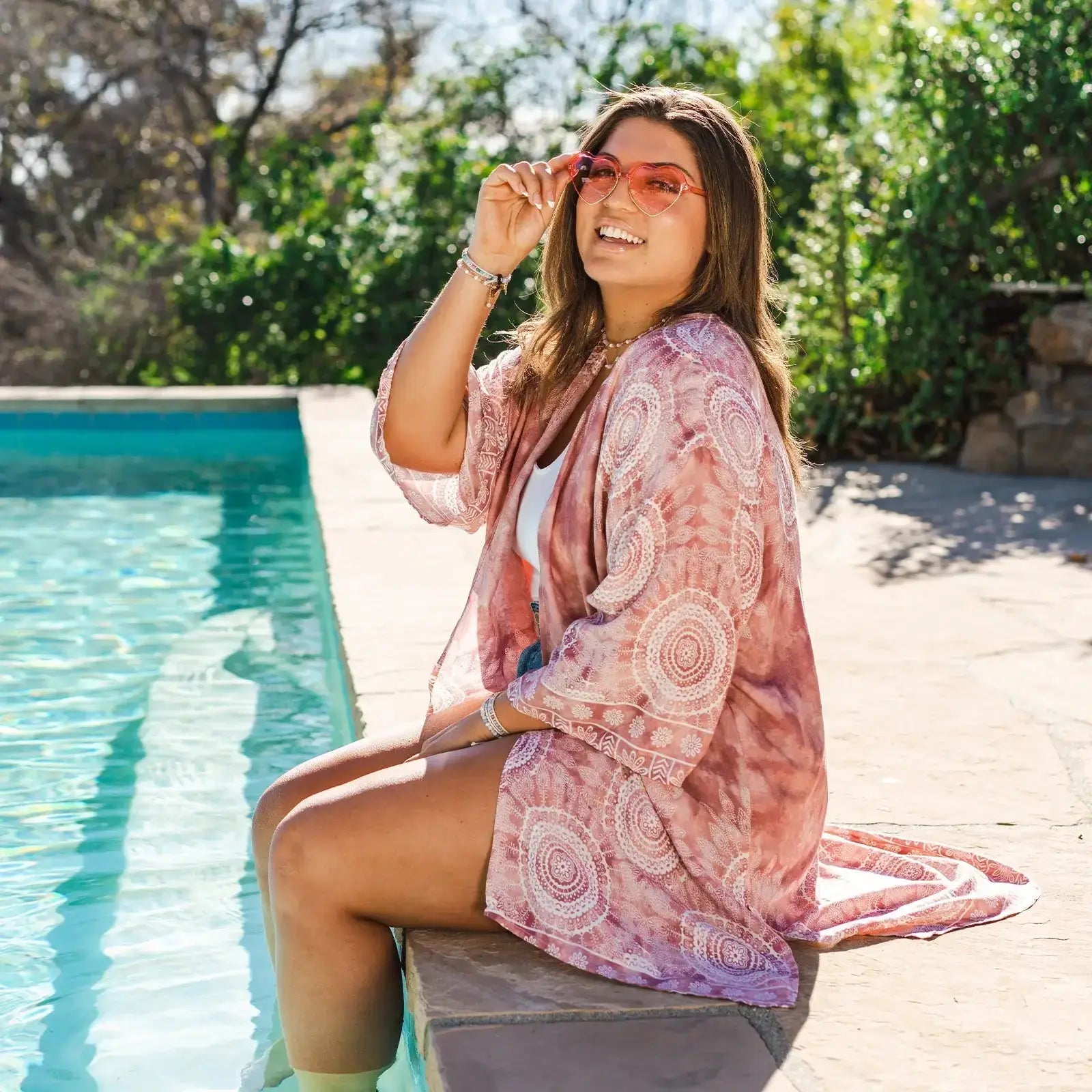 Pink Guava Floral Boho Kimono Cover Up Swimsuit Cover Up Elle and Willow