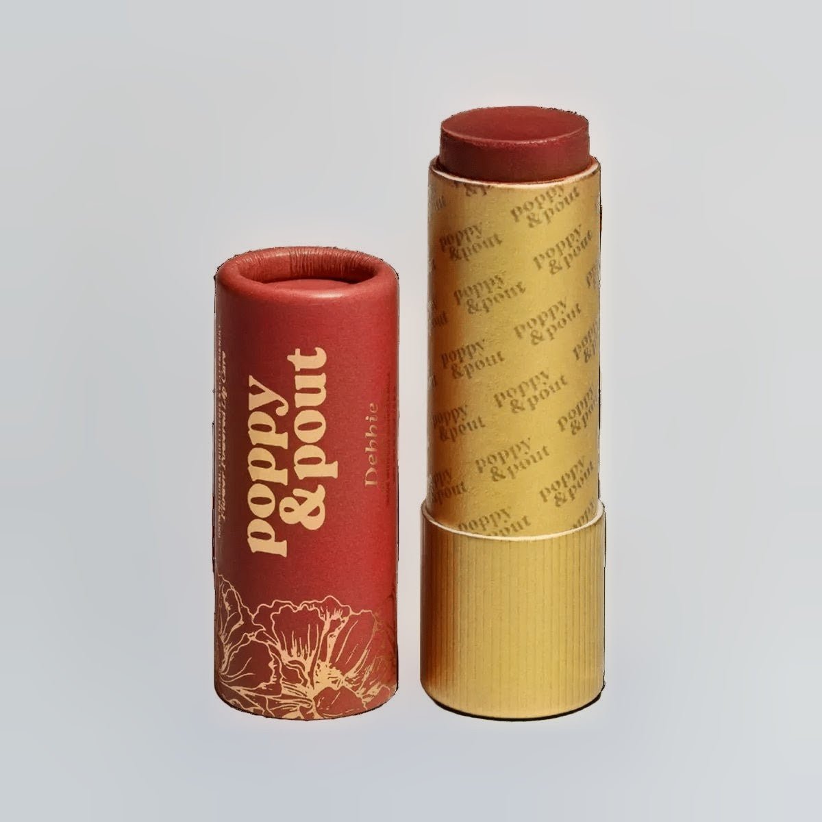 Poppy & Pout Lip Tint in Color Debbie - Sun-warmed Dark Peach Tinted Natural Lip Balm at Elle and Willow