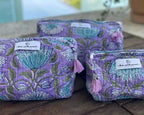 Block Print Toiletry & Cosmetic Bags Set of 3 - Lavender Purple Floral