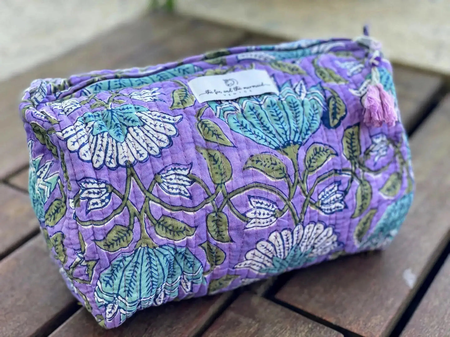 Block Print Toiletry & Cosmetic Bags in Lavender Purple Floral