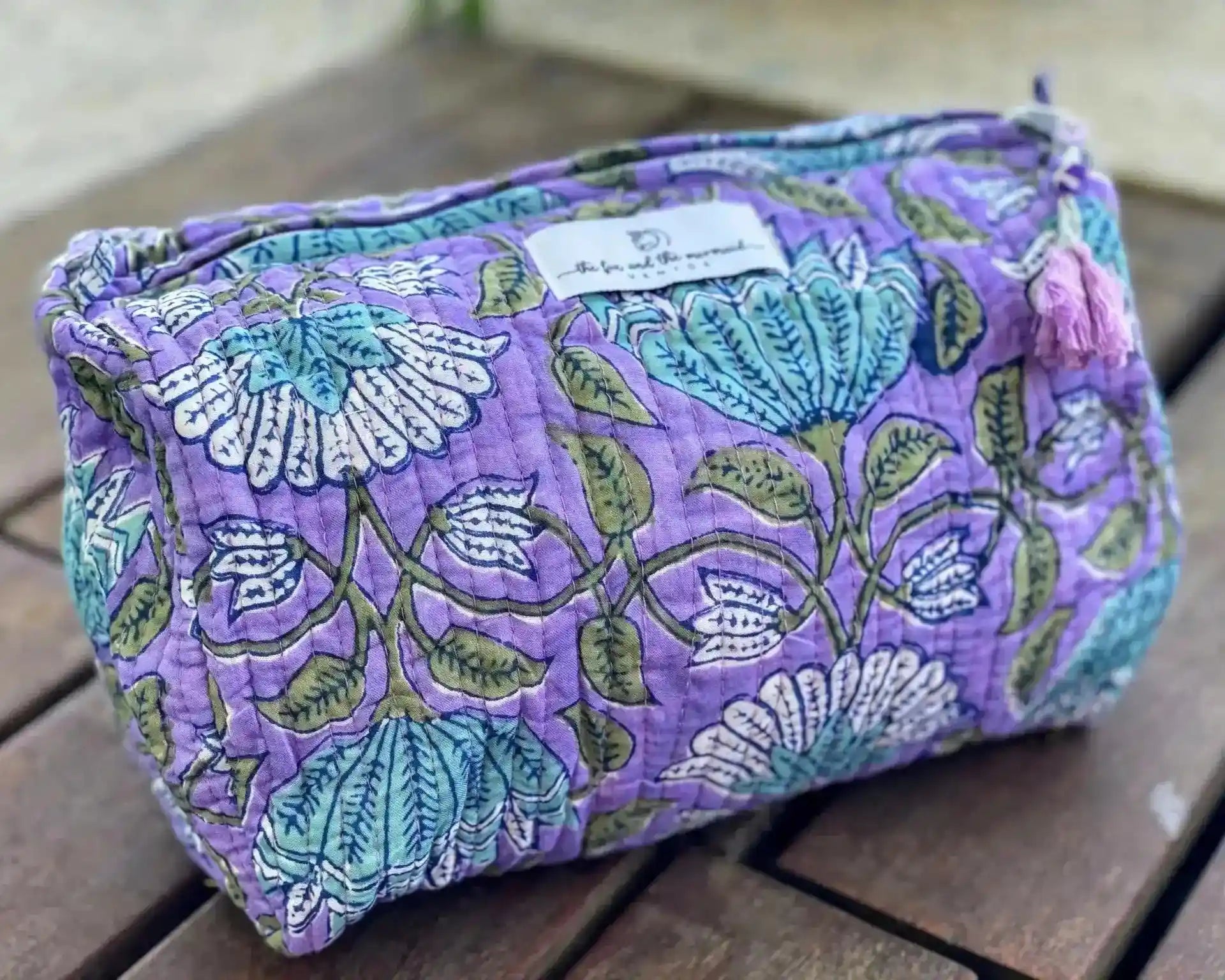 Block Print Toiletry & Cosmetic Bags in Lavender Purple Floral