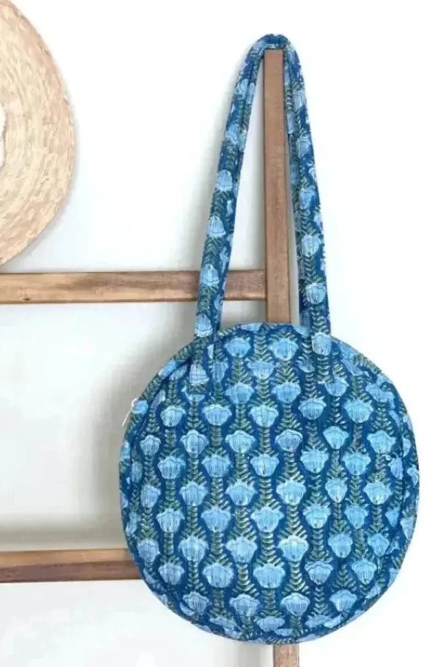 Quilted Round Floral Handbag on Display