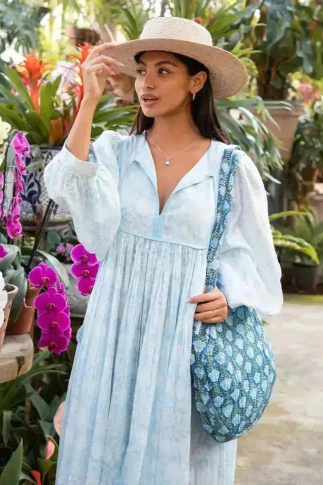 Blue and White Floral Quilted Round Handbag Women s Shoulder Bag or Cross Body Bag Blue White Floral Cotton by The Fox and The Mermaid