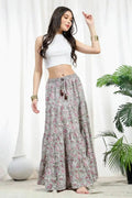 Sage green floral maxi skirt full length view - Radha by The Fox and the Mermaid