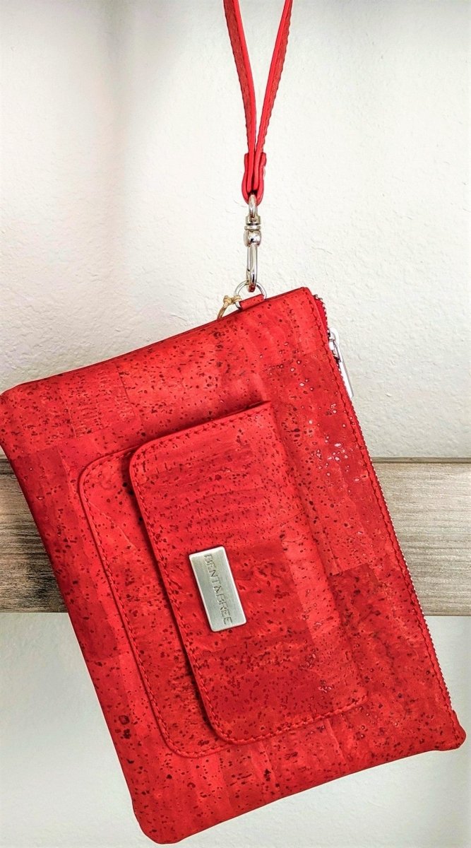 Red Cork Clutch - Lightweight Eco - Friendly Vegan Wristlet Clutch Handbag by Bent&Bree