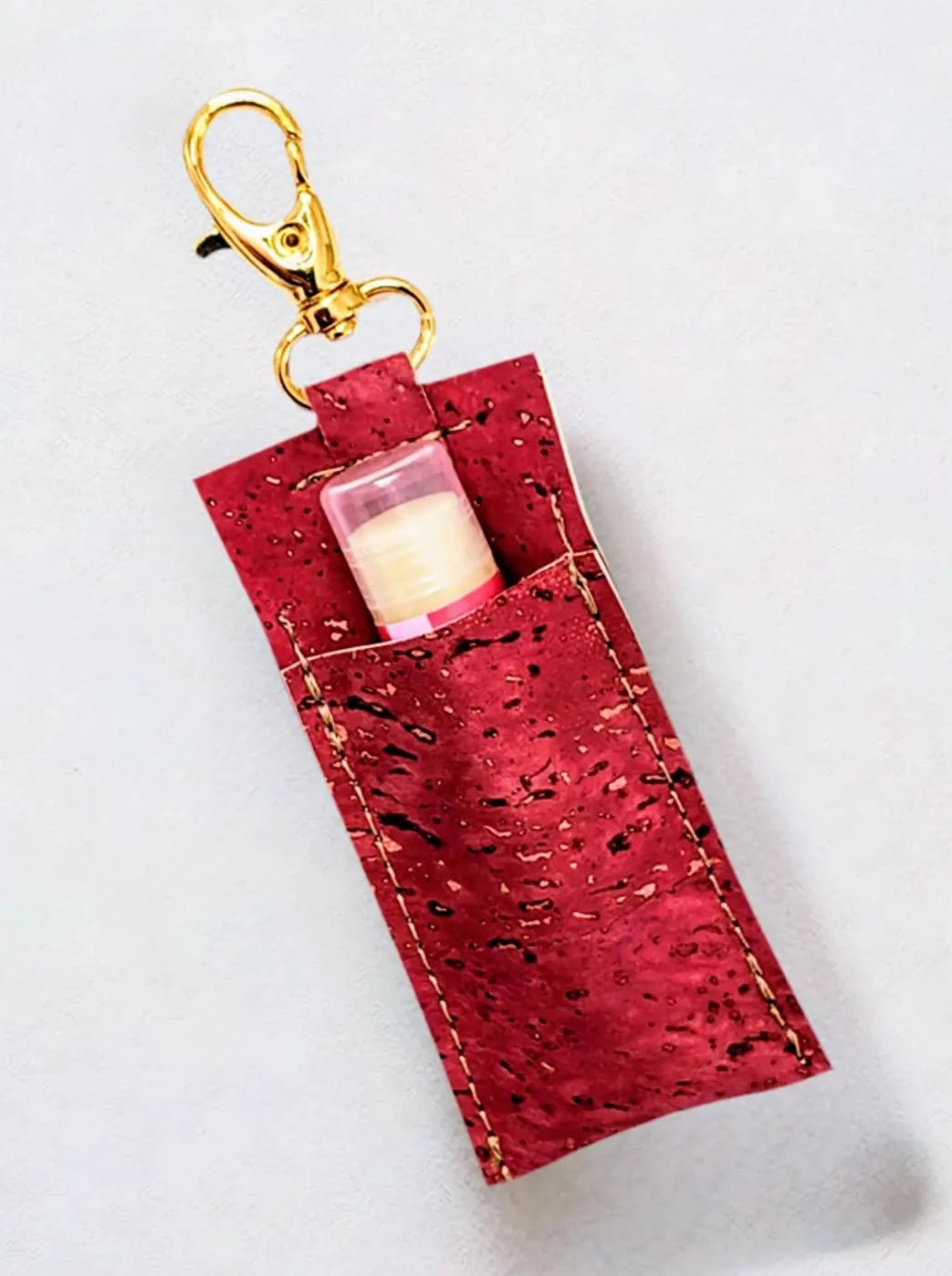 Red Lip balm holder with gold color  keyclip