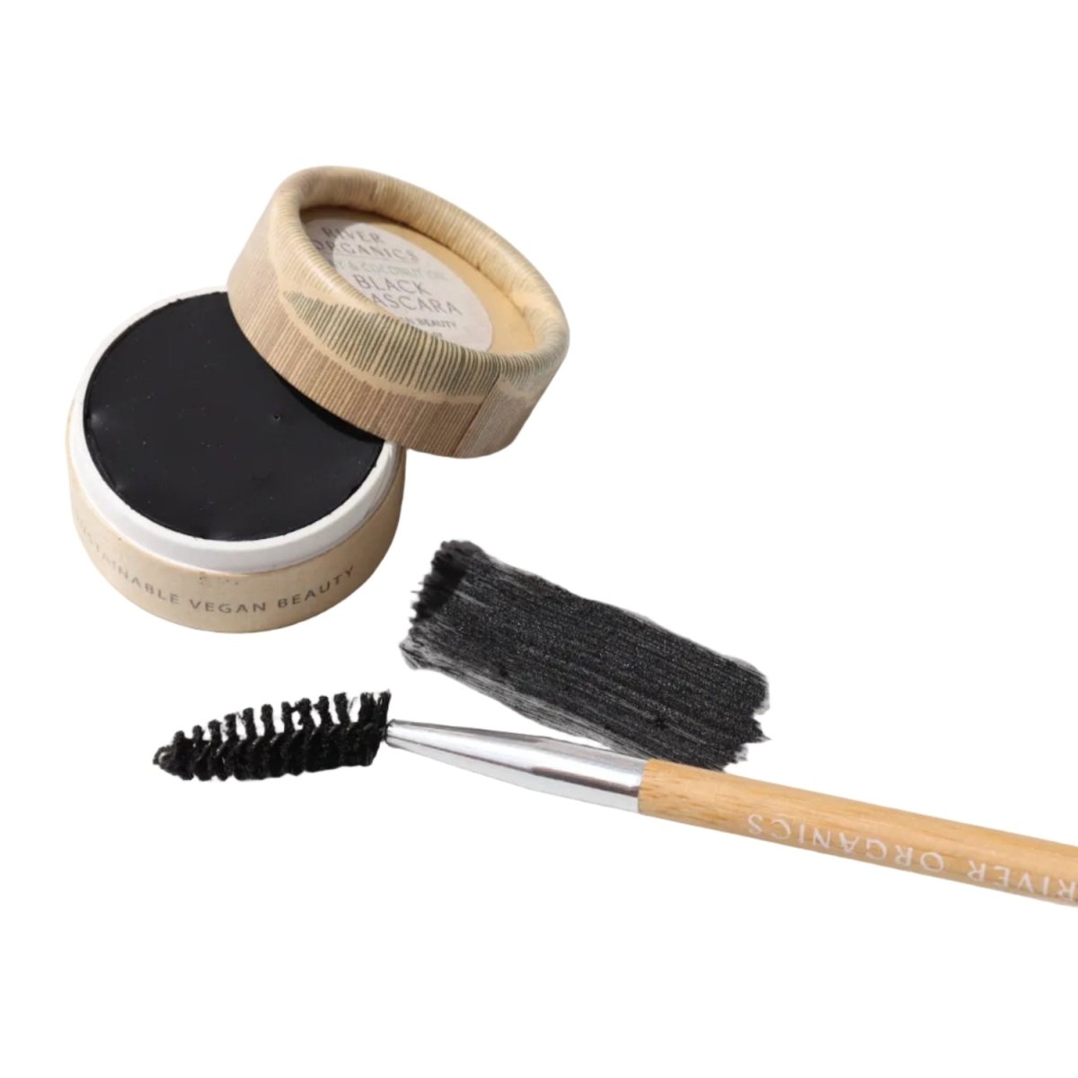 River Organics Vegan Black Cake Mascara with Double Ended Applicator Brush