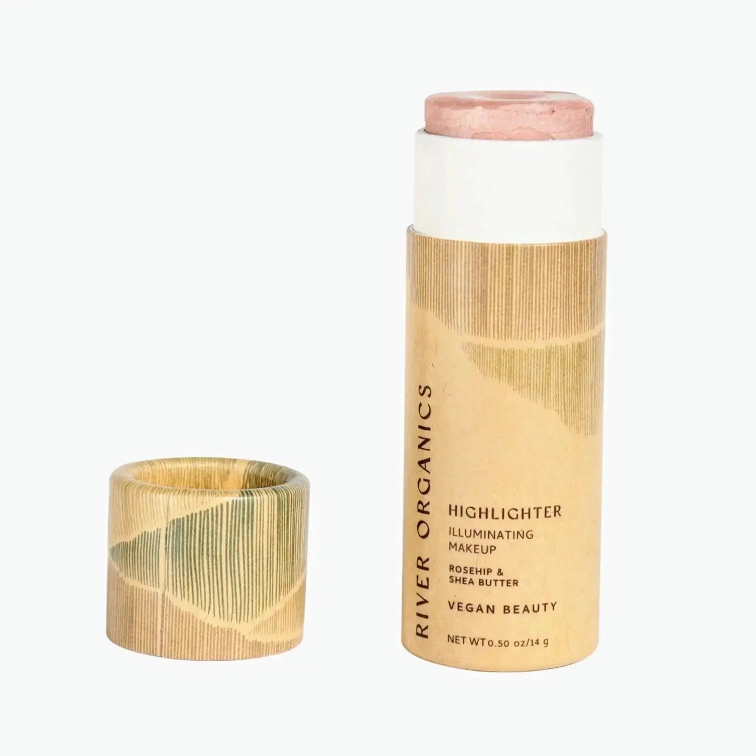 rose quartz pink cream highlighter stick from river organics makeup