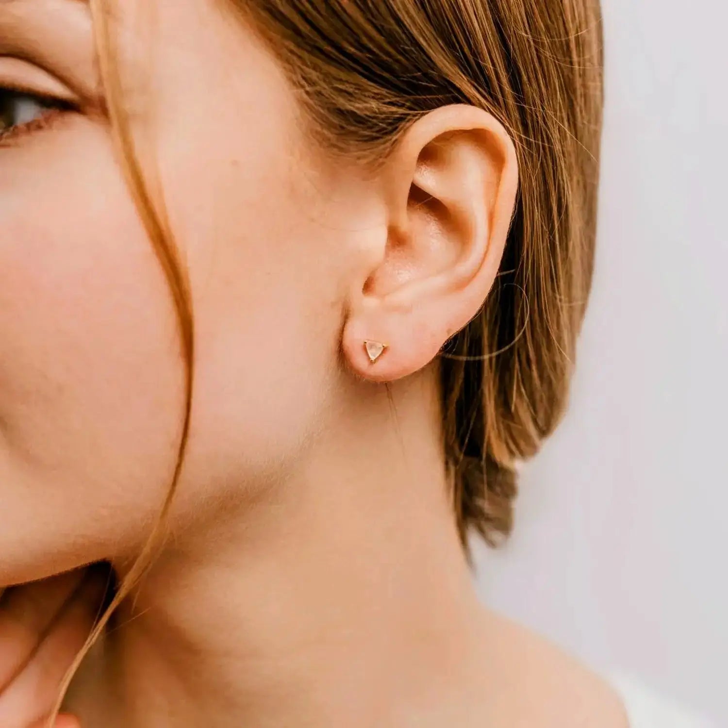 Rose Quartz Stud Earrings on Model