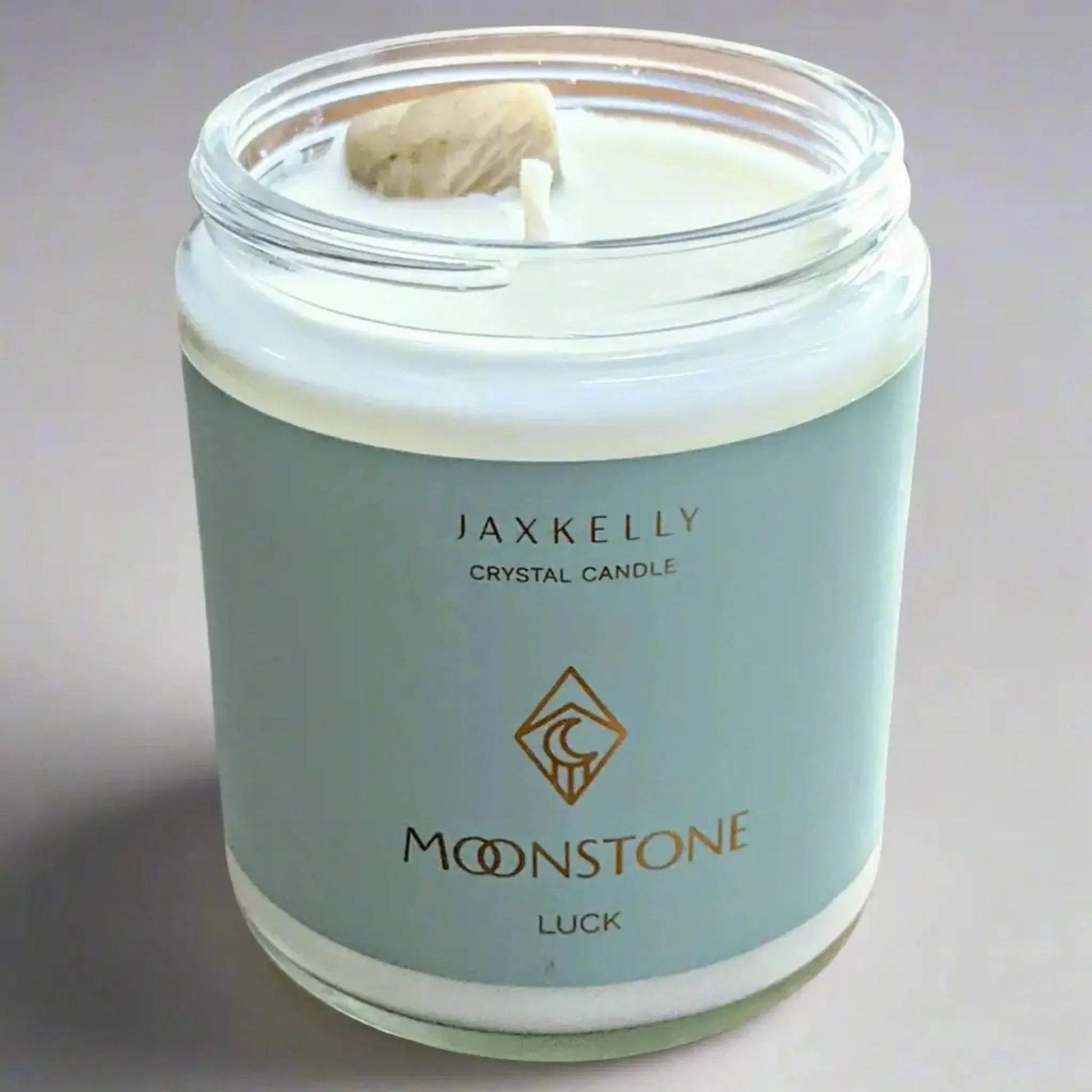 Scented Luxury Candle with moonstone Crystal in Clear Glass Jar