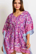 Fuchsia Floral Print Boho Caftan Cover-up | Sevya Handmade