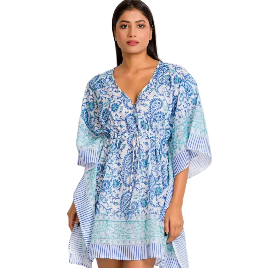 Sevya Handmade | Sevya Handmade | Sky Blue Boho Caftan - Paisley Mini Dress | Beach Cover-up Sevya Handmade | Sevya Handmade | Sky Blue Boho Caftan - Paisley Mini Dress | Beach Cover-up