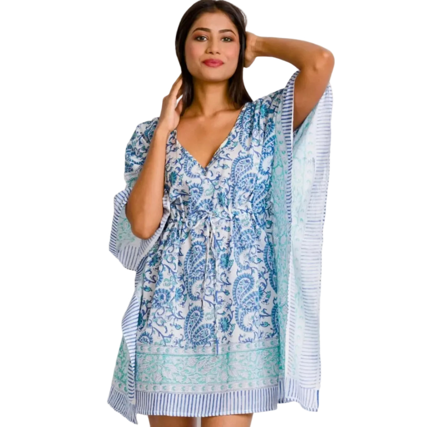 Sevya Handmade | Sevya Handmade | Sky Blue Boho Caftan - Paisley Mini Dress | Beach Cover-up Sevya Handmade | Sevya Handmade | Sky Blue Boho Caftan - Paisley Mini Dress | Beach Cover-up