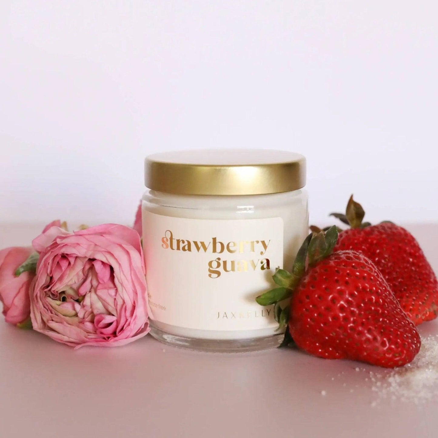 strawberry guava summer scented candle in glass jar 