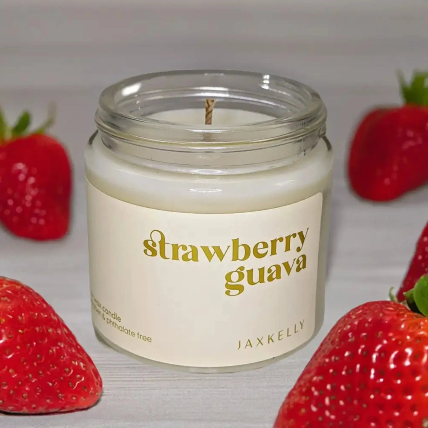 strawberry soy wax candle in jar