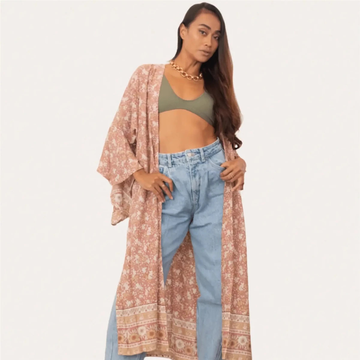 The Fox and The Mermaid | Long Floral Kimono | Effortless Boho Elegance by The Fox and The Mermaid shop Long Kimono Duster at Elle and Willow