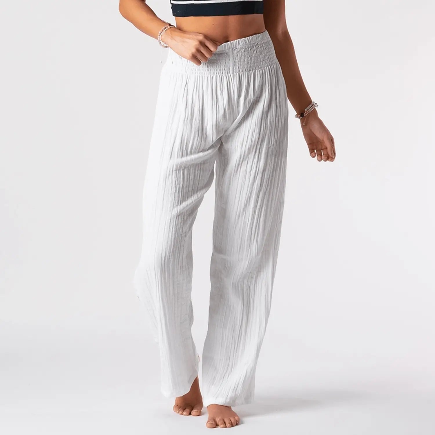 Women's White Cotton Beach Pants & Wide Leg Lounge Pants – Elle