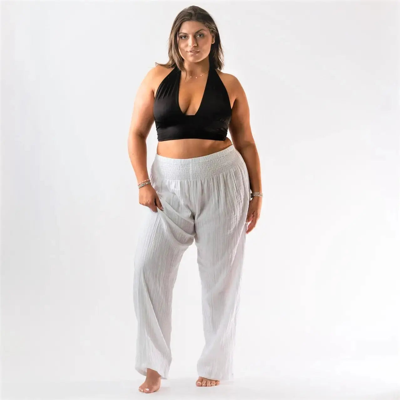 Women's White Cotton Wide Leg Lounge Pants by Lotus-and-Luna