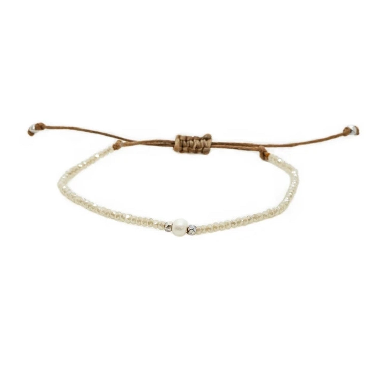 adjustable white pearl bracelet with crystal accents by lotus and luna