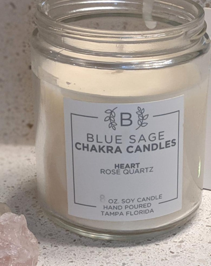 Heart chakra candle with crystals