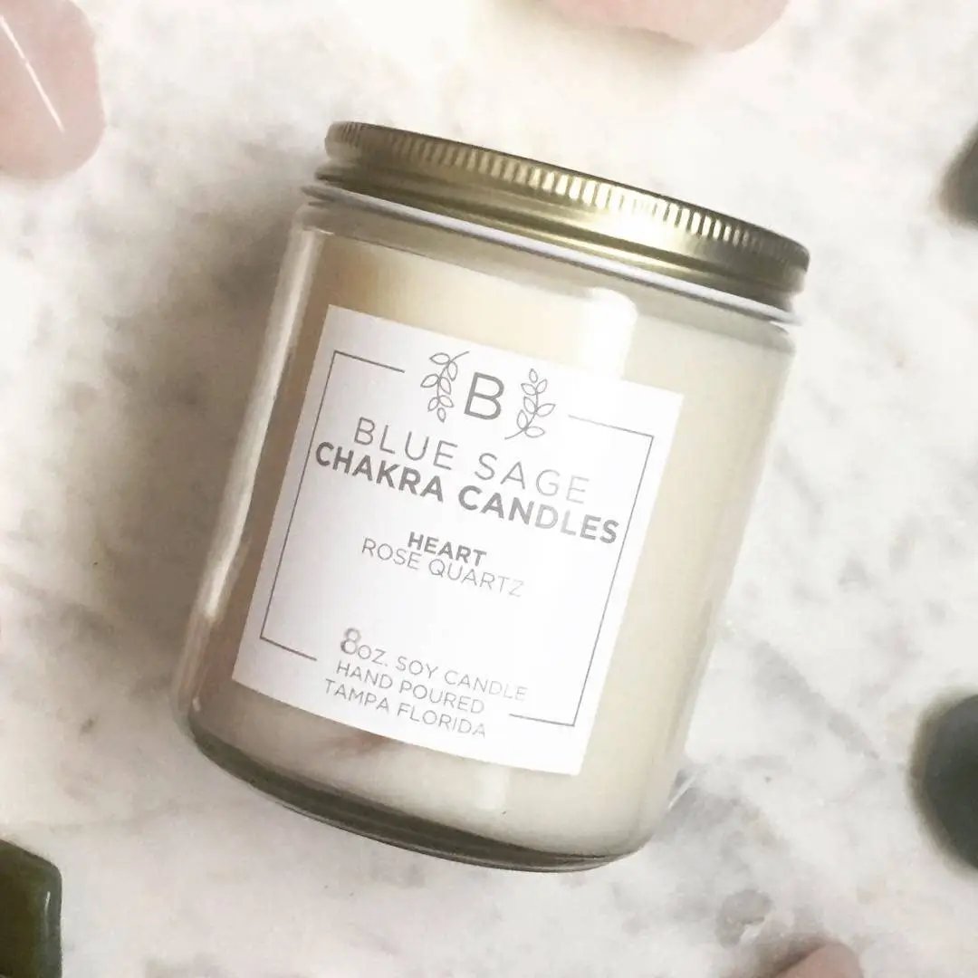 Heart Chakra Candle with Rose Quartz Crystals