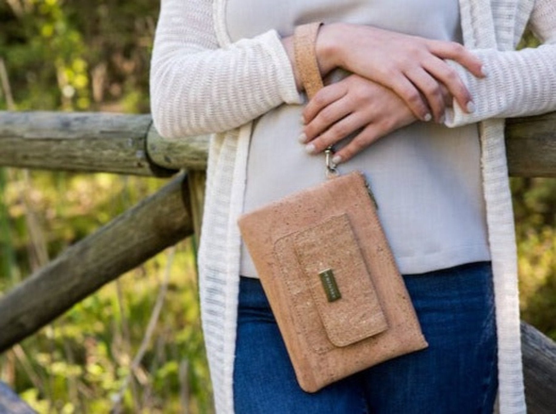 Leia Cork Clutch by Bent and Bree - Vegan bag, genuine cork wristlet.
