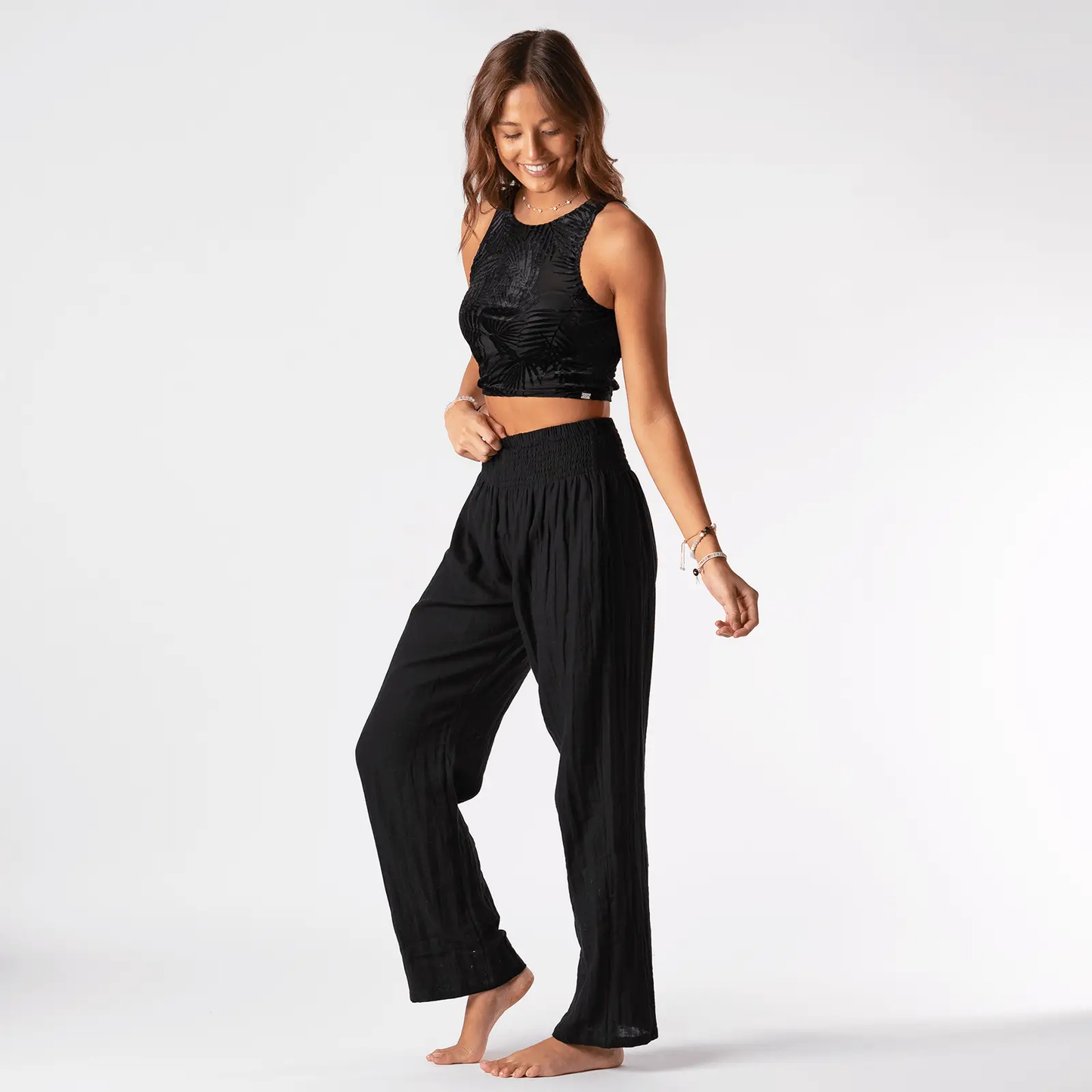 Black Cotton Wide Leg Pants from Lotus and Luna