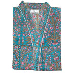 Block Printed Blue floral cotton kimono robe | Women's One Size | The Fox and the Mermaid