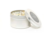 Healing Energy Crystal Candle with gemstones, crystals & herbs in 8 oz. metal travel tin - New Moon Beginnings