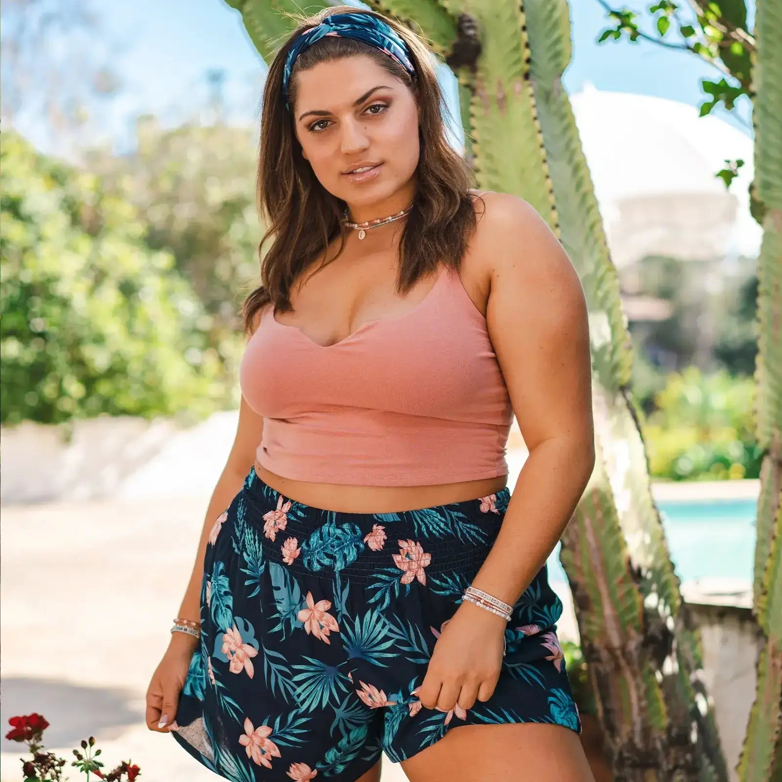 Lotus & Luna Shorts - Kona - Navy  & Pink Tropical Print
