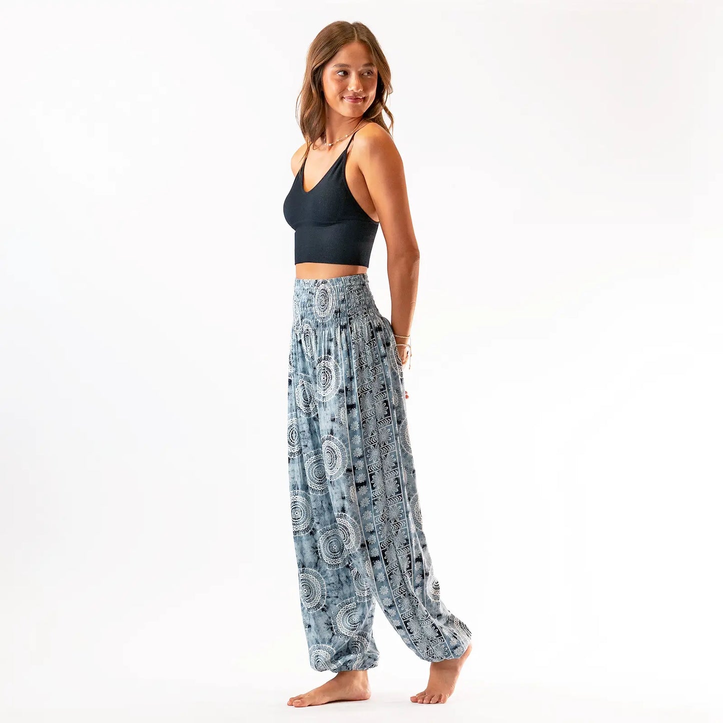 Blue Harem Pants for Women Lounge Yoga Boho Pants Beach Pants for Summer  Petite to Plus Size Pants With Two Pockets 
