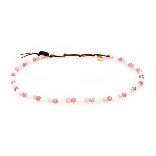 Real Rose Quartz & Strawberry Quartz Gemstone Bead Necklace by Lotus & Luna