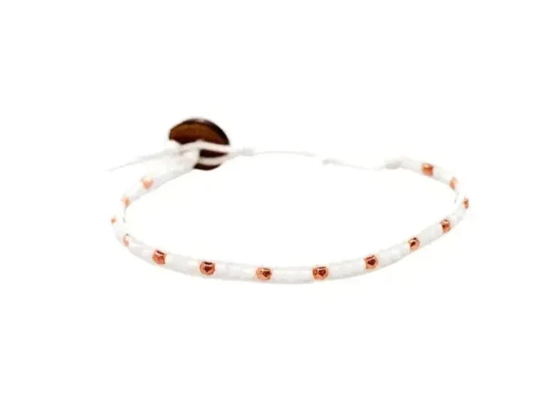 Rose and White Bead Bracelet - Adjustable Length - Lotus and Luna - Rosy Cheeks Bracelet