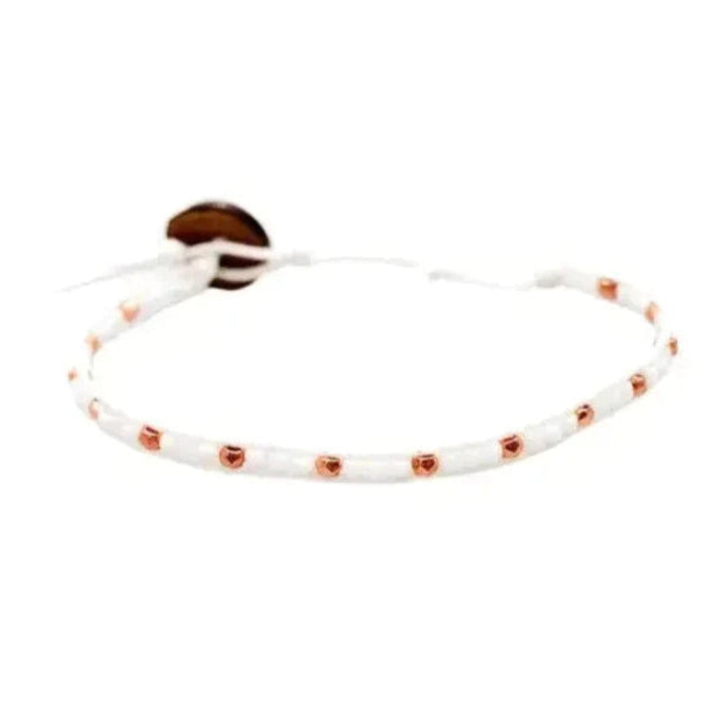 Rose and White BLotus and Luna Rosy Cheeks Adjustable white and rose gold boho bead bracelet