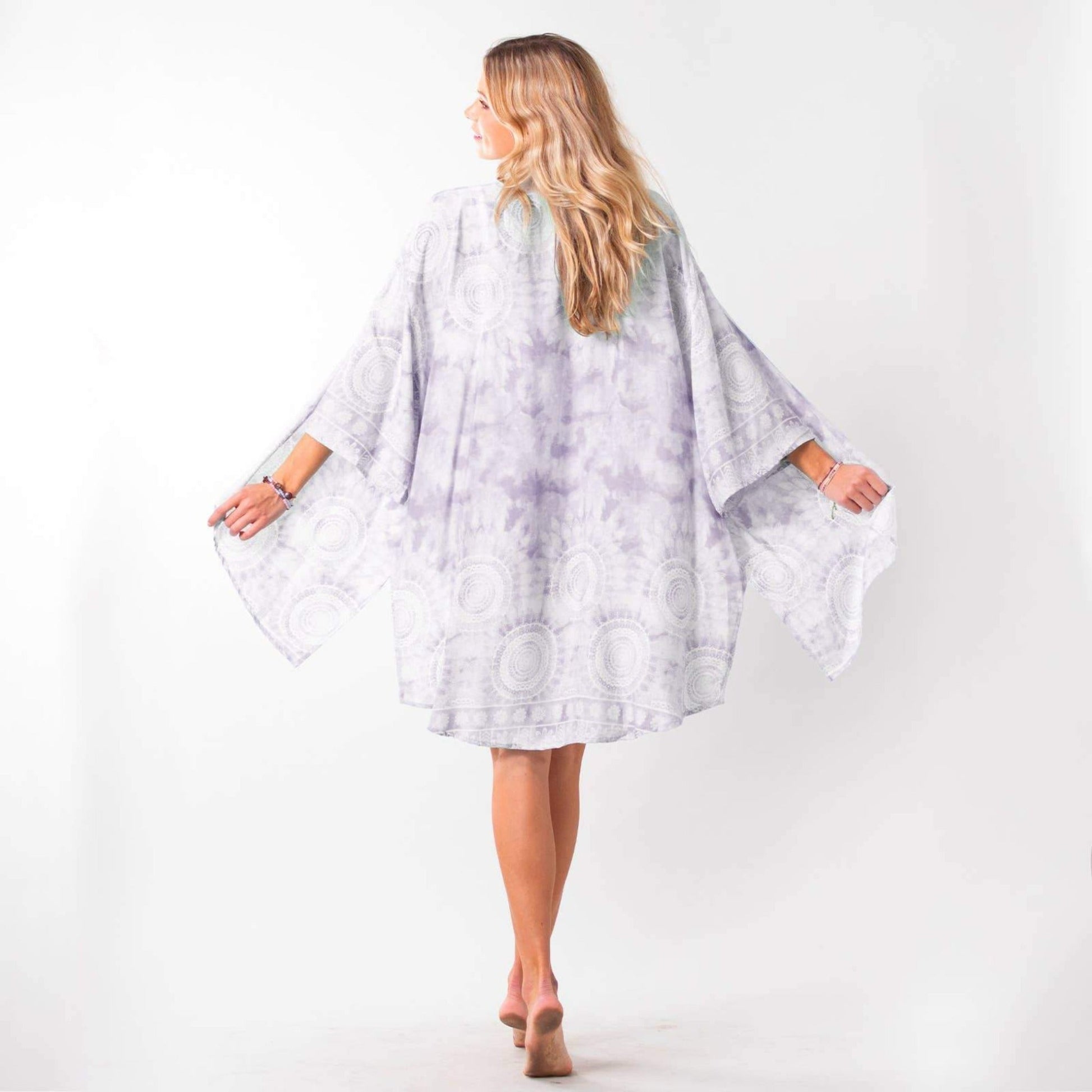 Lotus and Luna Pfeiffer Beach Swim Cover Up Kimono in Lavender Mandala Print