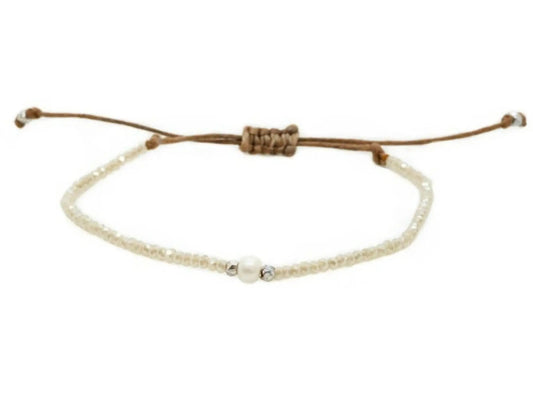 Lotus & Luna White Pearl and Crystal Stone Goddess Bracelet for Self Love