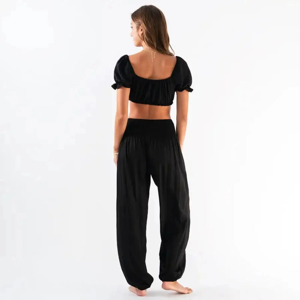 Lotus and Luna Black Harem Pants -  Back View