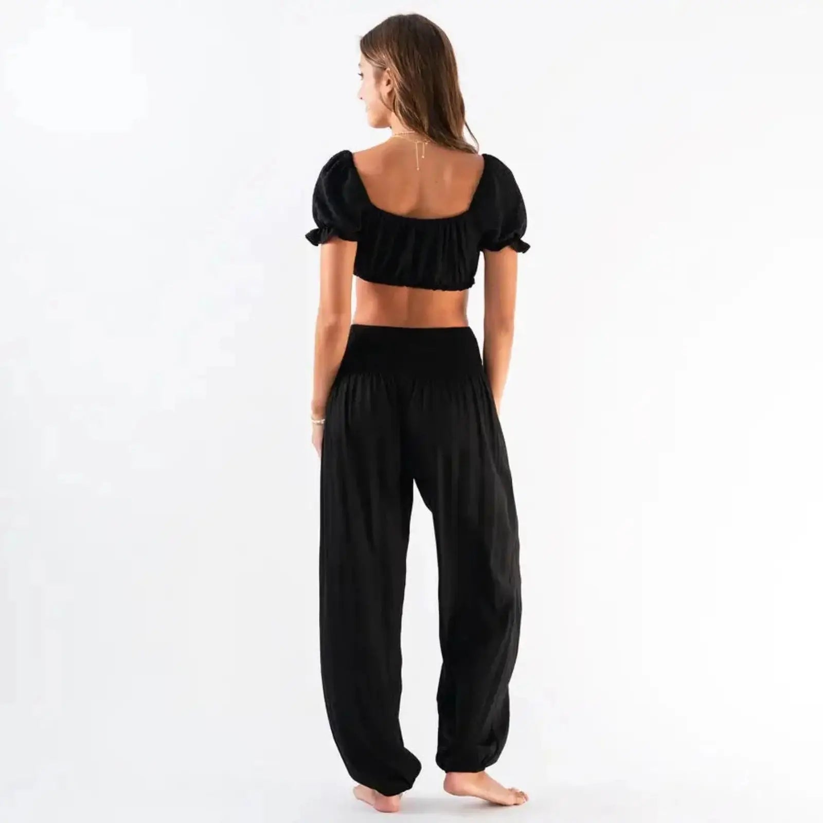 Lotus and Luna Black Harem Pants -  Back View