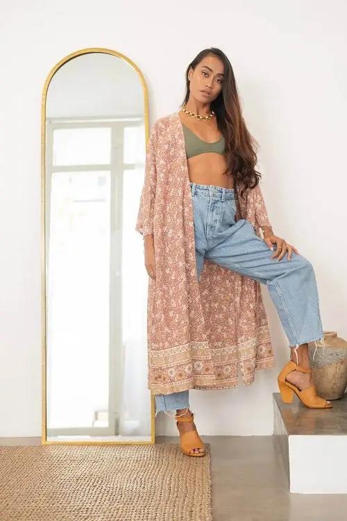 Long Sleeve Mauve Floral Kimono Duster from sustainable clothing brand The Fox and the Mermaid
