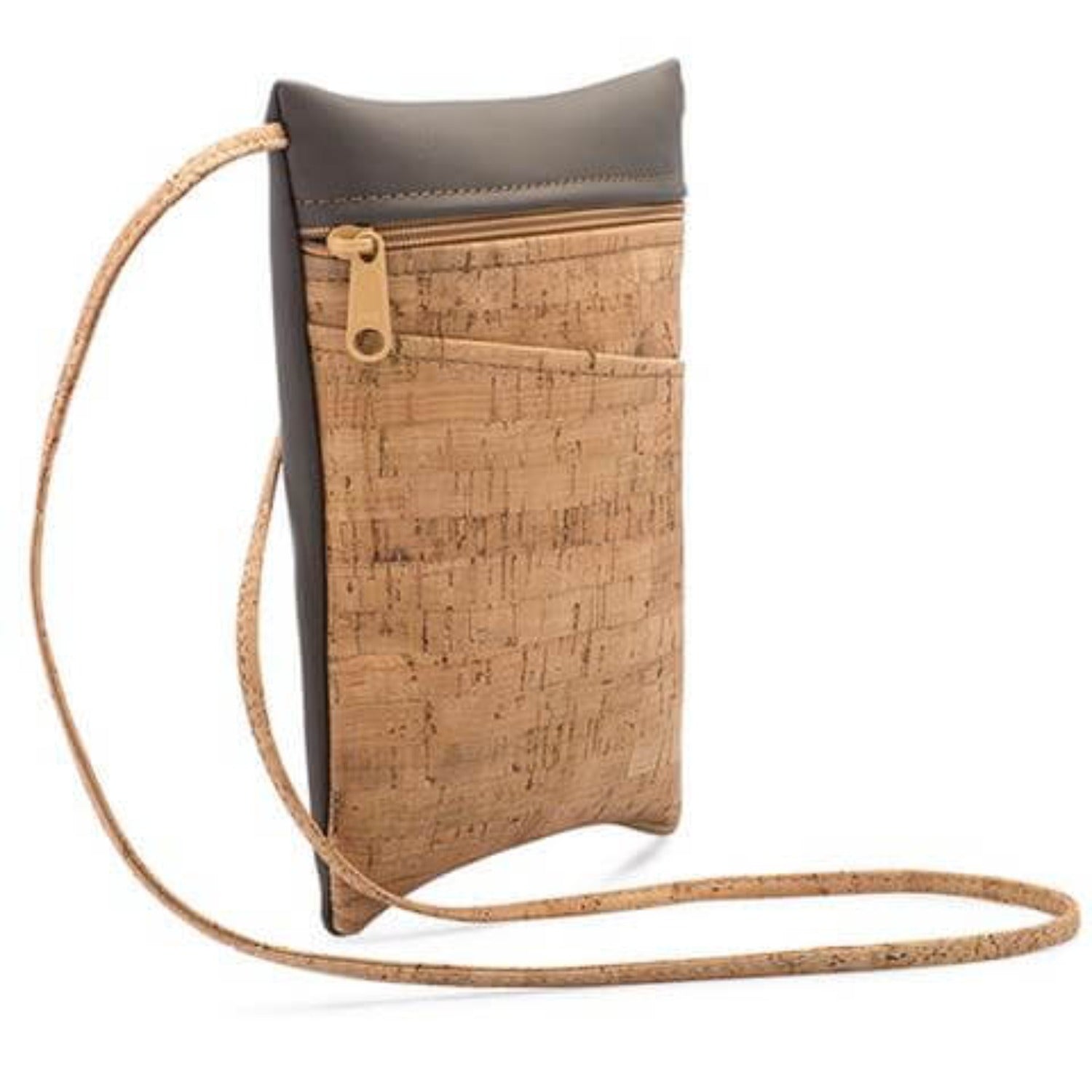 Vegan Leather crossbody purse for women. Crossbody bag with soft faux leather and cork, with zipper and wide sold shoulder strap.