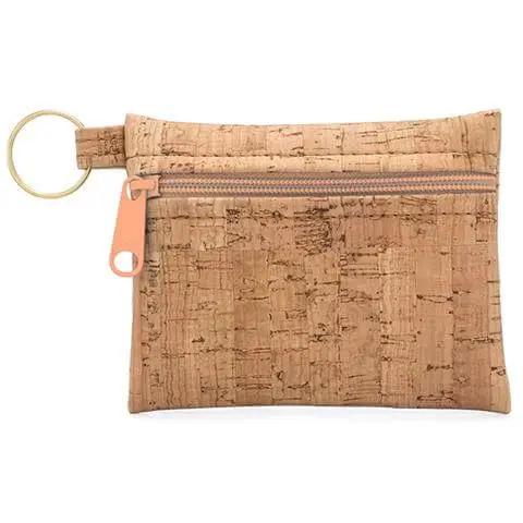 Cork Wallet with Butterscotch Zipper and Key Ring 