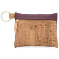 Cork Wallet with Zipper and Key Ring with Wine Faux Leather Trim