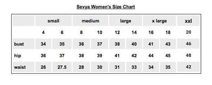 Sevya Handmade Women's Clothing Size Chart