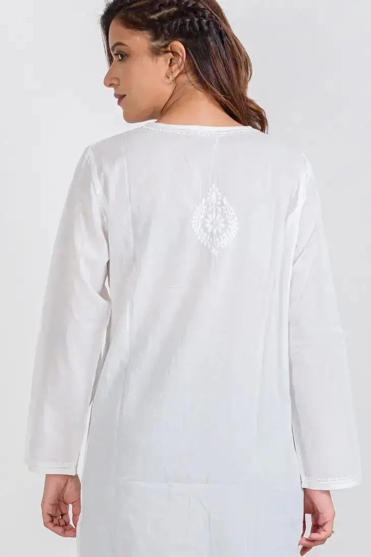 Sevya Handmade Divya White Tunic Top Back View
