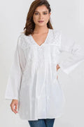 Sevya Handmade Divya White Floral Embroidered Tunic Top 