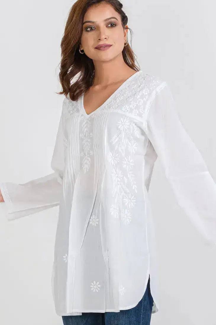 Sevya Handmade Divya White Tunic Top 